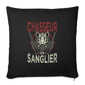 Chasseur de Sanglier Humour Cadeaux Chasse - Housse de coussin décorative 45 x 45 cm - noir - Devant