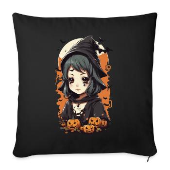 Anime Stil Okkulte kleine Halloween Hexe - Sofakissenbezug 45 x 45 cm - Schwarz - Vorne