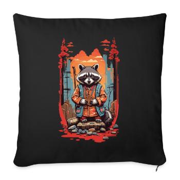 Japanese Raccoon Aesthetic Retro Design - Sofa pillowcase 17,3'' x 17,3'' (45 x 45 cm) - black - Front