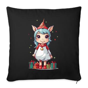 Christmas Pony Spell with Unicorn Elves - Sofa pillowcase 17,3'' x 17,3'' (45 x 45 cm) - black - Front