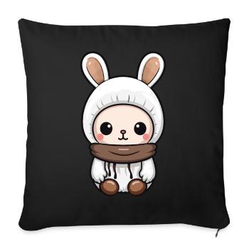 Bande dessinée d’hiver lapin - Housse de coussin décorative 45 x 45 cm - noir - Devant
