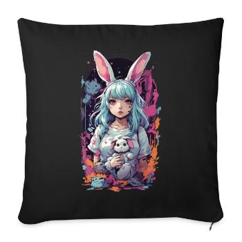 Kemonomimi Bunny Goth Anime Fille Cosplay - Housse de coussin décorative 45 x 45 cm - noir - Devant