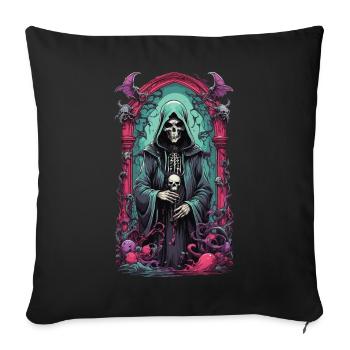 Grim Reaper squelette mage oeuvre gothique - Housse de coussin décorative 45 x 45 cm - noir - Devant
