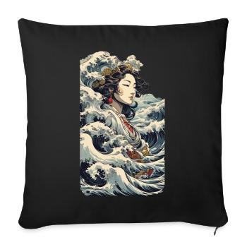 Geisha Ukiyo-E Wave Retro Streetwear Art - Sofa pillowcase 17,3'' x 17,3'' (45 x 45 cm) - black - Front