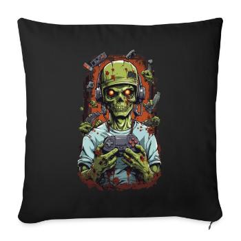 Zombie Gamer avec manette Creepy Gaming - Housse de coussin décorative 45 x 45 cm - noir - Devant
