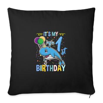 Its My 1st Birthday Blue Whale Sea Creature - Sofa pillowcase 17,3'' x 17,3'' (45 x 45 cm) - black - Front