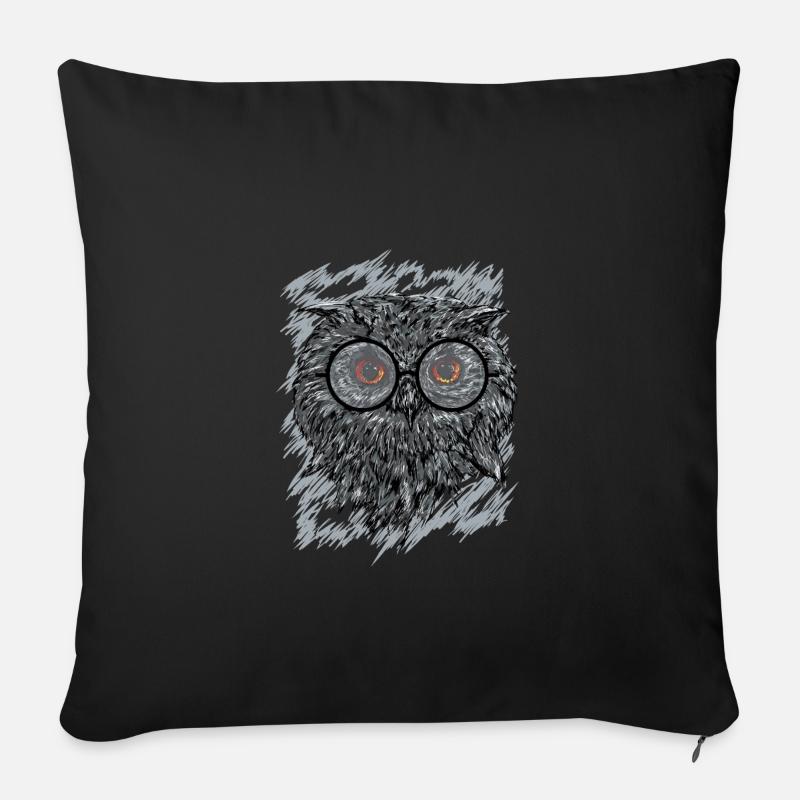 Eule mit Brille schwarz weiß gezeichnet - Sofakissenbezug 45 x 45 cm - Schwarz
