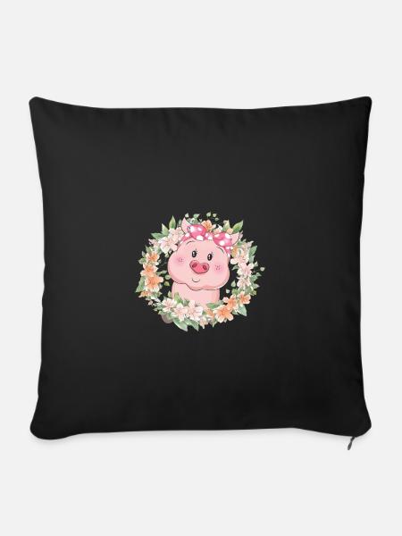 Schwein Blumen - Sofakissenbezug 45 x 45 cm - Schwarz