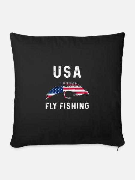 USA Fliegenfischen - Sofakissenbezug 45 x 45 cm - Schwarz