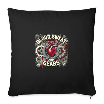 Blut, Schweiß und Zahnräder - Sofakissenbezug 45 x 45 cm - Schwarz - Vorne