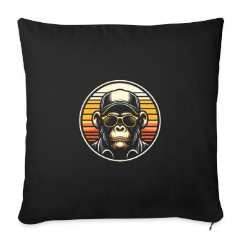 Chimpanzé cool avec lunettes de soleil et casquette de baseball - Housse de coussin décorative 45 x 45 cm - noir - Devant