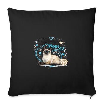 Maman siamoise aux pattes en cœur bleu - Housse de coussin décorative 45 x 45 cm - noir - Devant