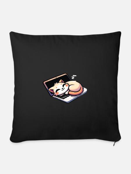 Katze schläft am Laptop - Sofakissenbezug 45 x 45 cm - Schwarz