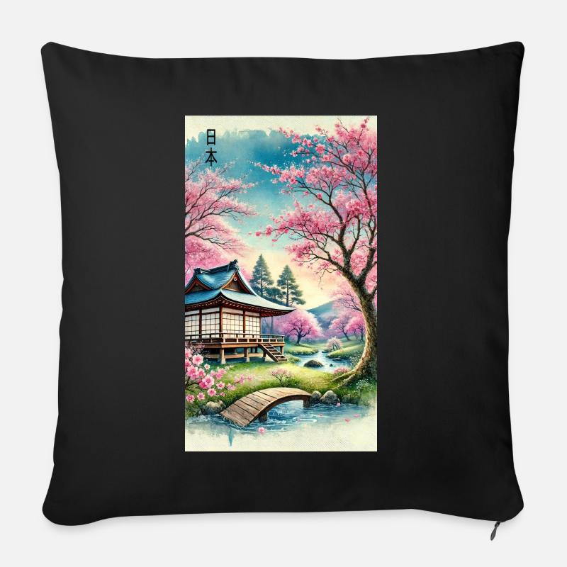 Japan Kirchenblüten Otaku Design - Sofakissenbezug 45 x 45 cm - Schwarz