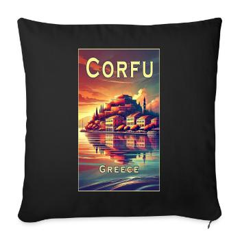 Design de voyage en mer à Corfou en Grèce - Housse de coussin décorative 45 x 45 cm - noir - Devant