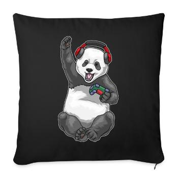Manette Panda Gamer - Housse de coussin décorative 45 x 45 cm - noir - Devant