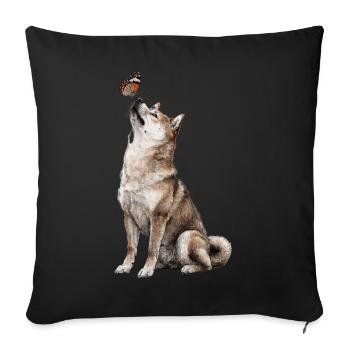 Wolf Dog with Butterfly Motif - Sofa pillowcase 17,3'' x 17,3'' (45 x 45 cm) - black - Front