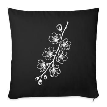 Sakura Line Art on Black - Sofa pillowcase 17,3'' x 17,3'' (45 x 45 cm) - black - Front