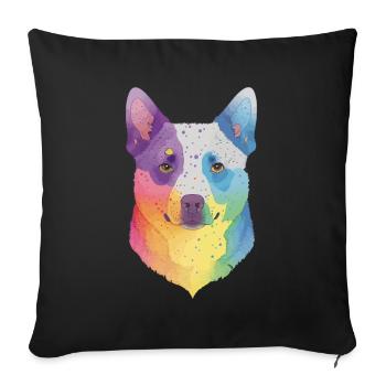 Lächelnder Australischer Rinderhund Blumen - Sofakissenbezug 45 x 45 cm - Schwarz - Vorne