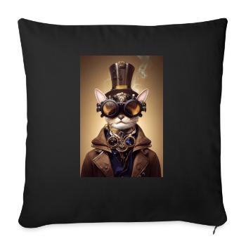 Katze Steampunk Ingenieur Brille - Sofakissenbezug 45 x 45 cm - Schwarz - Vorne