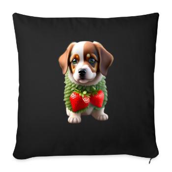 Dog with strawberries - Sofa pillowcase 17,3'' x 17,3'' (45 x 45 cm) - black - Front