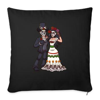 Couple de crânes de sucre - Housse de coussin décorative 45 x 45 cm - noir - Devant