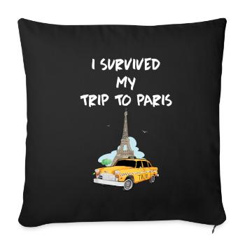 Paris Souvenir Tour Eiffel J'ai survécu à mon voyage - Housse de coussin décorative 45 x 45 cm - noir - Devant