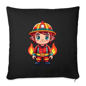 Héros en rouge le pompier - Housse de coussin décorative 45 x 45 cm - noir - Devant