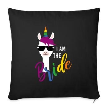 LGBTQ Bride Lama Einhorn Regenbogen JGA - Sofakissenbezug 45 x 45 cm - Schwarz - Vorne