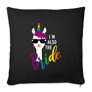 LGBTQ also Bride Lama Einhorn Regenbogen JGA - Sofakissenbezug 45 x 45 cm - Schwarz - Vorne