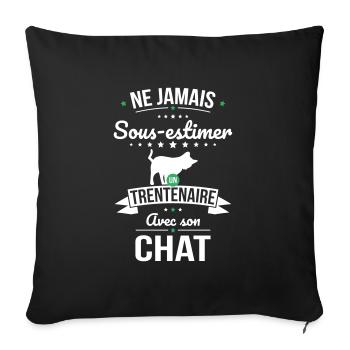 Sous-estimer un trentenaire avec son chat - Housse de coussin décorative 45 x 45 cm - noir - Devant