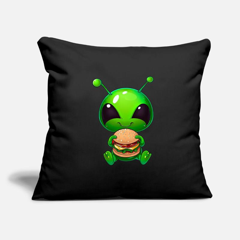 Hungry Alien: Dévoreur de cheeseburger Housse de coussin décorative 45 x 45 cm