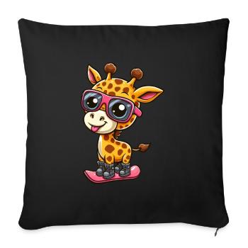 Snowboard Giraffe, Wintersport Abenteuer - Sofakissenbezug 45 x 45 cm - Schwarz - Vorne