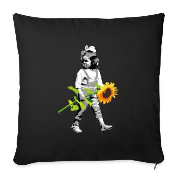 Blumenkind | Mädchen mit Sonnenblume - Sofakissenbezug 45 x 45 cm - Schwarz - Vorne