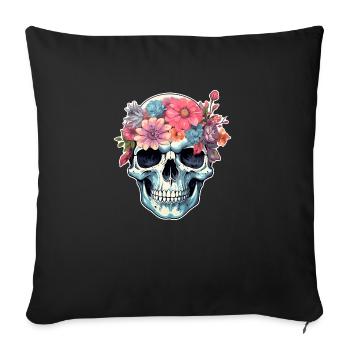 Human Skull & Flowers 16 - Sofa pillowcase 17,3'' x 17,3'' (45 x 45 cm) - black - Front