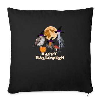 Robin Halloween Citrouille Lune Oiseau Biologiste - Housse de coussin décorative 45 x 45 cm - noir - Devant