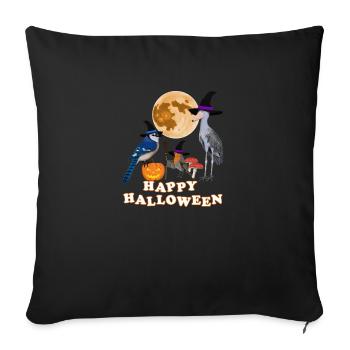 Robin Halloween Citrouille Lune Oiseau Biologiste - Housse de coussin décorative 45 x 45 cm - noir - Devant