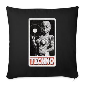 Young DJ woman with a record in her hand. - Sofa pillowcase 17,3'' x 17,3'' (45 x 45 cm) - black - Front