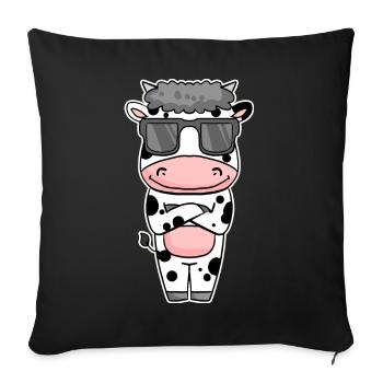 vache fraîche avec des lunettes de soleil - Housse de coussin décorative 45 x 45 cm - noir - Devant