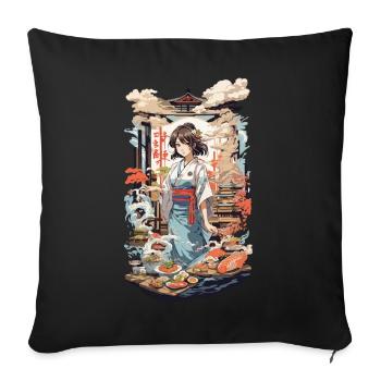 Manga Style Sushi Anime Food Culture Kanji Personnages - Housse de coussin décorative 45 x 45 cm - noir - Devant
