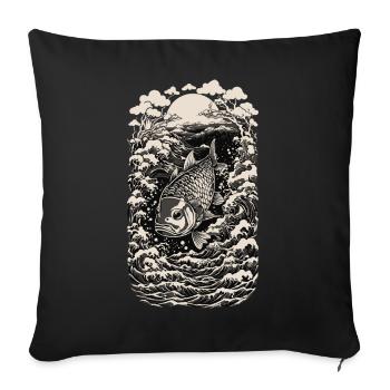 Carp & Waves Ukiyo-E Art Fisherman Design - Sofa pillowcase 17,3'' x 17,3'' (45 x 45 cm) - black - Front
