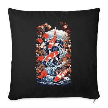 Majestic Koi Ukiyo-E Japan Style - Sofa pillowcase 17,3'' x 17,3'' (45 x 45 cm) - black - Front