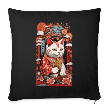 Chats japonais porte-bonheur amoureux des chats - Housse de coussin décorative 45 x 45 cm - noir - Devant