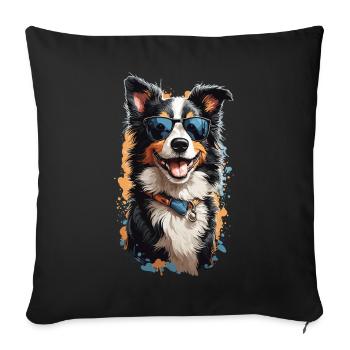 Border Collie Popart Style chien oeuvre - Housse de coussin décorative 45 x 45 cm - noir - Devant