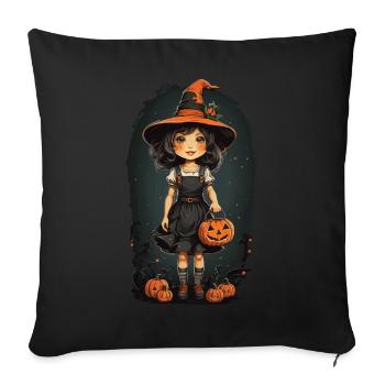 Halloween Hexe Vintage Retro mit Kürbissen - Sofakissenbezug 45 x 45 cm - Schwarz - Vorne