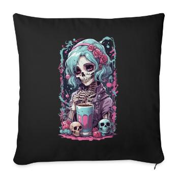 E-girl Pastel Goth Anime Kawaii Dia de Muertos - Housse de coussin décorative 45 x 45 cm - noir - Devant