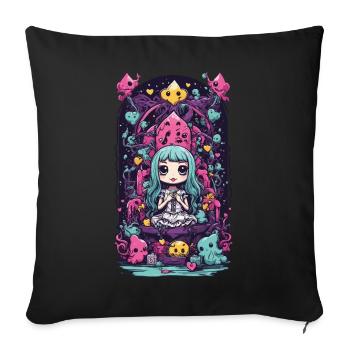 Kawaii Chibi démons Reine E-girl Goth Art - Housse de coussin décorative 45 x 45 cm - noir - Devant
