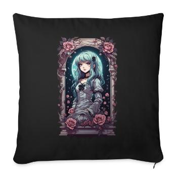 Aesthetic Goth Kawaii Anime Victorian Roses - Sofa pillowcase 17,3'' x 17,3'' (45 x 45 cm) - black - Front