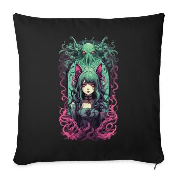 Kemonomimi Goth Cat Girl Occulte Otaku Egirl - Housse de coussin décorative 45 x 45 cm - noir - Devant