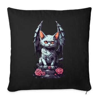 Gloomy Cat Demon Pastel Goth Roses Design - Sofa pillowcase 17,3'' x 17,3'' (45 x 45 cm) - black - Front